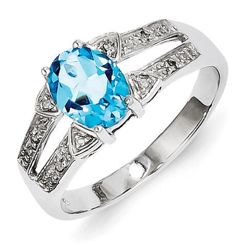 Light Swiss Blue Topaz &amp; Diamond Ring Sterling Silver Rhodium QDX534, MPN: QDX534, 883957398693