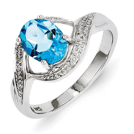 Light Swiss Blue Topaz &amp; Diamond Ring Sterling Silver Rhodium QDX535, MPN: QDX535, 883957433158