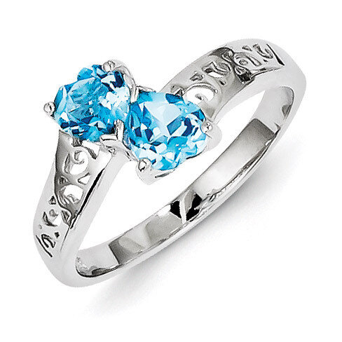 Light Swiss Blue Topaz Heart Ring Sterling Silver Rhodium QDX562, MPN: QDX562, 883957489049