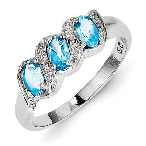Light Swiss Blue Topaz &amp; Diamond Ring Sterling Silver Rhodium QDX563, MPN: QDX563, 883957489056