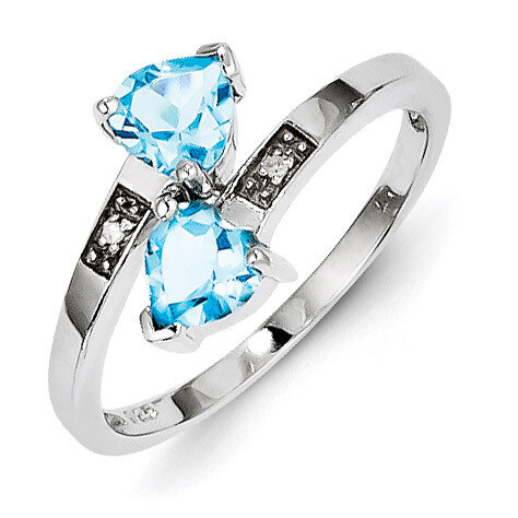 Light Swiss Blue Topaz &amp; Diamond Heart Ring Sterling Silver QDX568, MPN: QDX568, 883957501369