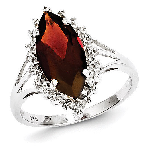 Garnet Diamond Ring Sterling Silver Rhodium QDX627, MPN: QDX627, 883957398884