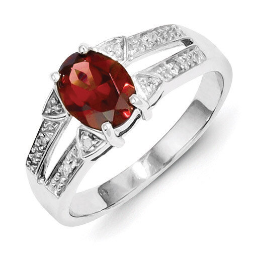 Garnet &amp; Diamond Ring Sterling Silver Rhodium-plated QDX634, MPN: QDX634, 883957433417
