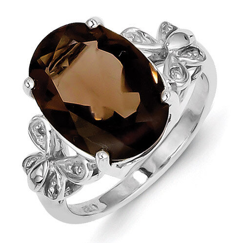 Smokey Quartz Diamond Ring Sterling Silver Rhodium QDX694, MPN: QDX694, 883957519401