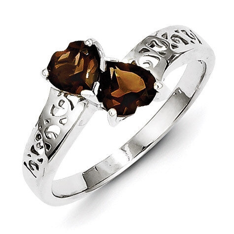 Smokey Quartz Heart Ring Sterling Silver Rhodium QDX701, MPN: QDX701, 883957542683