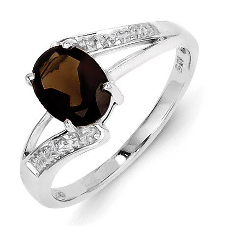 Smokey Quartz &amp; Diamond Ring Sterling Silver Rhodium QDX707, MPN: QDX707, 883957399041