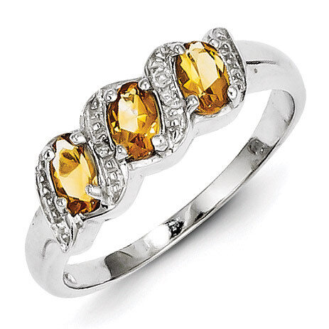 Citrine &amp; Diamond Ring Sterling Silver Rhodium QDX730, MPN: QDX730, 883957532806