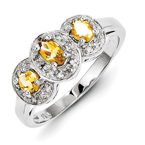 Citrine &amp; Diamond Ring Sterling Silver Rhodium QDX736, MPN: QDX736, 883957399140