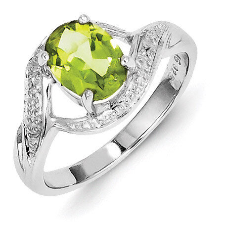 Peridot &amp; Diamond Ring Sterling Silver Rhodium QDX832, MPN: QDX832, 883957540023