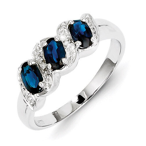 Sapphire &amp; Diamond Ring Sterling Silver Rhodium-plated QDX849