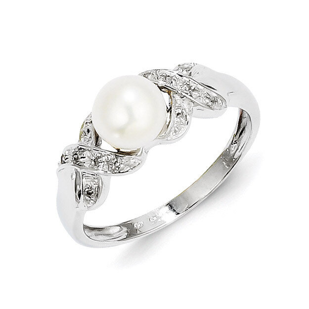 6mm Cultured Button Pearl Ring Sterling Silver Rhodium QDX851
