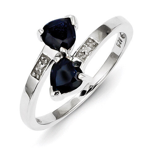 Dark Sapphire &amp; Diamond Heart Ring Sterling Silver Rhodium-plated QDX856, MPN: QDX856, 883957356051