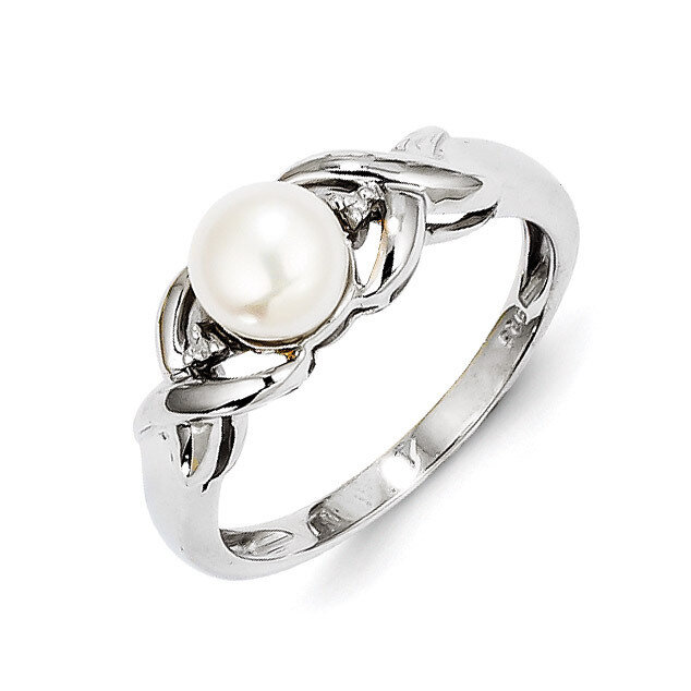 Cultured Button Pearl &amp; Diamond Ring Sterling Silver Rhodium QDX858, MPN: QDX858, 883957433820