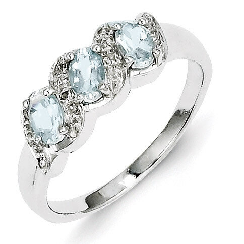 Aqua &amp; Diamond Ring Sterling Silver Rhodium QDX872, MPN: QDX872, 886774311937