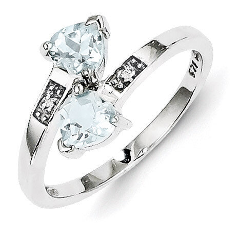 Aqua & Diamond Heart Ring Sterling Silver Rhodium QDX880