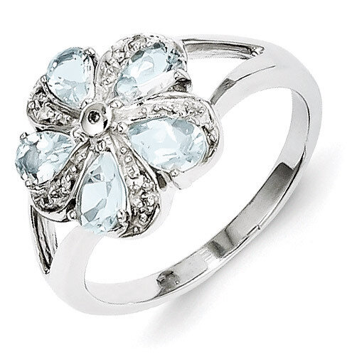 Aquamarine Diamond Ring Sterling Silver Rhodium QDX892