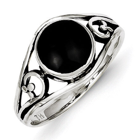 Black Agate Ring Antiqued Sterling Silver QR1067