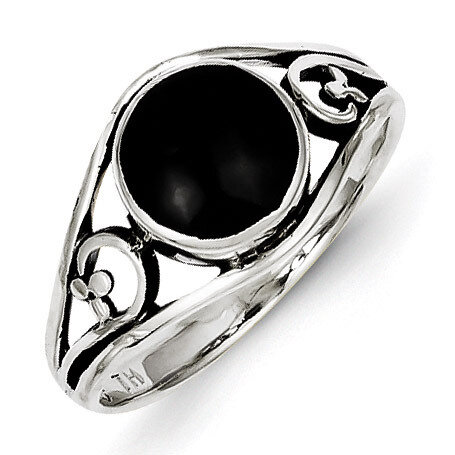 Black Agate Ring Antiqued Sterling Silver QR1067, MPN: QR1067, 883957984155
