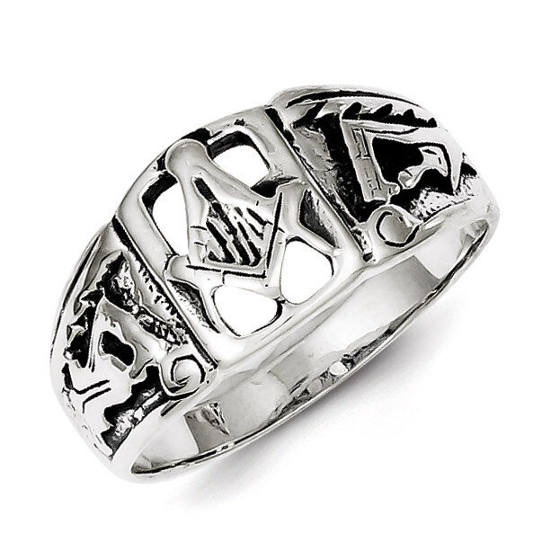 Masonic Ring Antiqued Sterling Silver QR1239