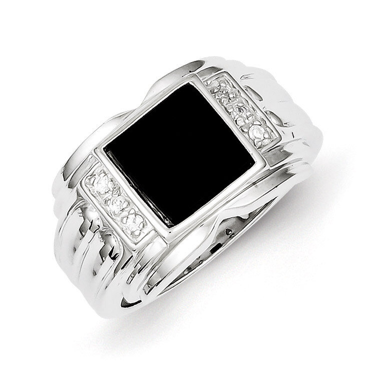 Men&#39;s Diamond and Onyx Ring Sterling Silver QR1277, MPN: QR1277, 883957179810