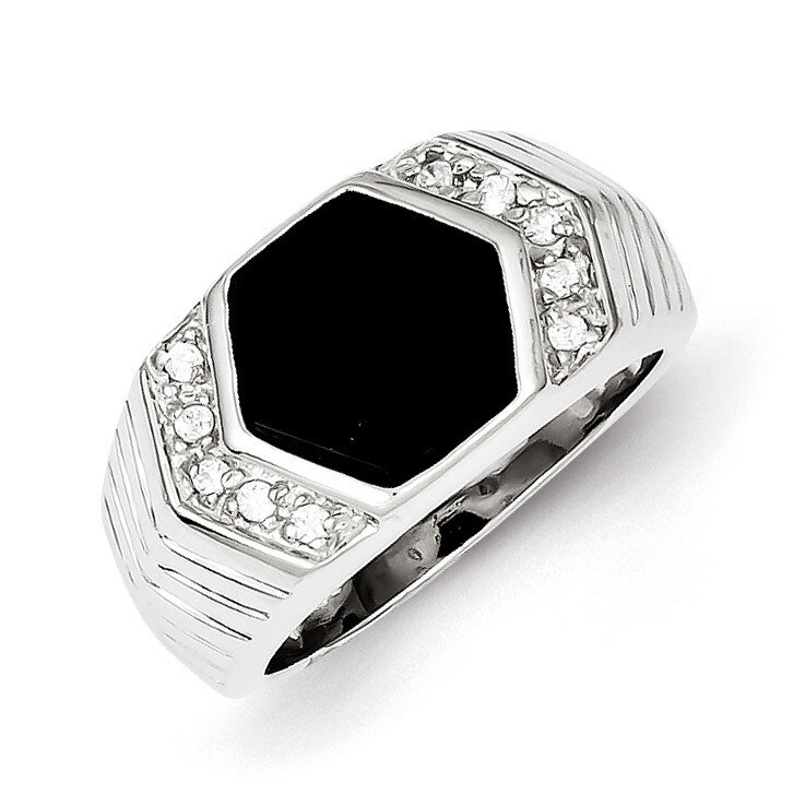 Men's Diamond and Onyx Ring Sterling Silver QR1280
