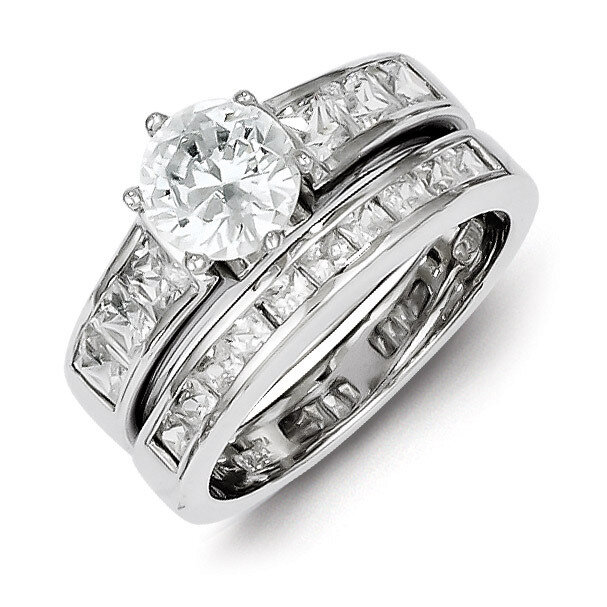 2 Piece Wedding Set Ring Sterling Silver Diamond QR1331