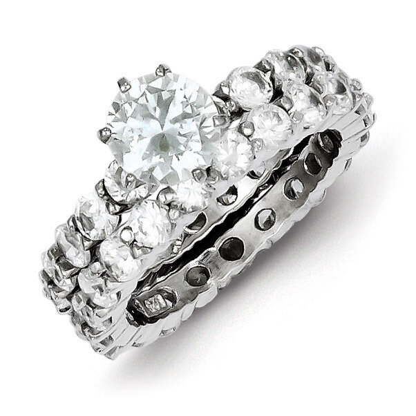 2 Piece Wedding Set Ring Sterling Silver Diamond QR1333