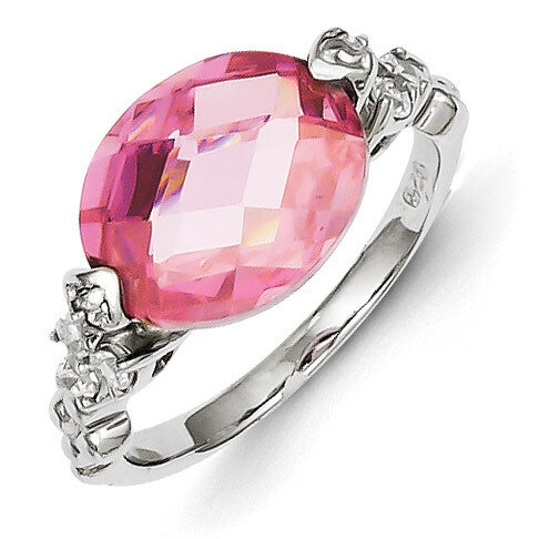 Pink and Clear Diamond Ring Sterling Silver QR1398, MPN: QR1398, 191101283673