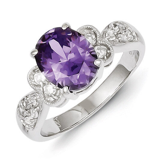 Purple and Clear Diamond Ring Sterling Silver QR1433, MPN: QR1433, 886774271798