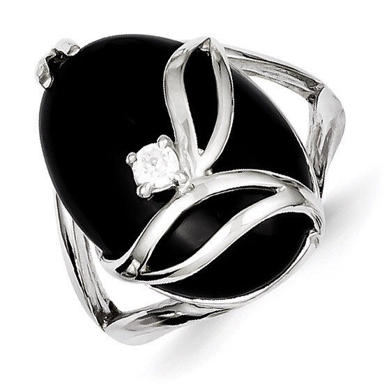 Onyx &amp; Diamond Ring Sterling Silver QR1470, MPN: QR1470, 191101283796
