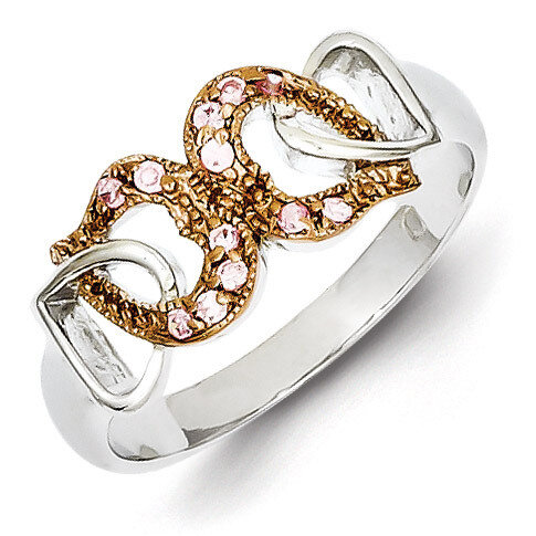 Vermeil Pink Diamond Heart Ring Sterling Silver QR2080, MPN: QR2080, 883957186993