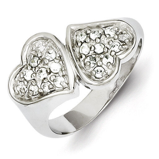 Double Heart Ring Sterling Silver Diamond QR2097, MPN: QR2097, 883957187389