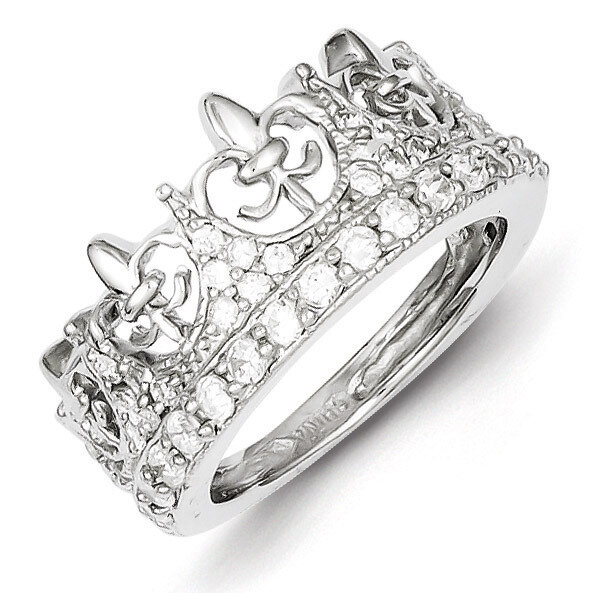 Fleur-de-lis Crown Diamond Ring Sterling Silver QR2099