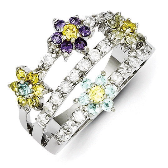 Multicolor Diamond Floral Ring Sterling Silver QR2139, MPN: QR2139, 883957313887