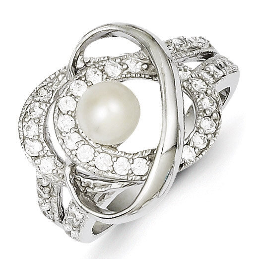 Simulated Pearl and Diamond Ring Sterling Silver QR2163, MPN: QR2163, 883957219882