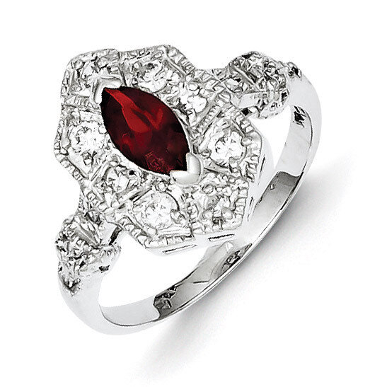 Dark Red Marquise Diamond Ring Sterling Silver QR2194, MPN: QR2194, 191101284540