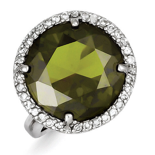 Clear & Green Diamond Ring Sterling Silver QR2222