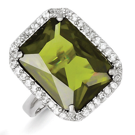 Rectangle Clear &amp; Green Diamond Ring Sterling Silver QR2228, MPN: QR2228, 723252600292
