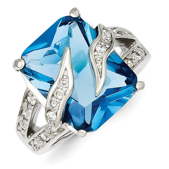 Blue &amp; Clear Diamond Ring Sterling Silver QR2238, MPN: QR2238, 191101284663