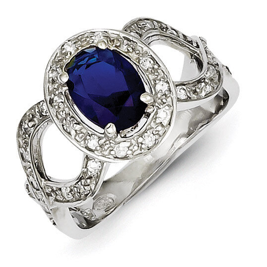 Dark Blue Glass & Diamond Ring Sterling Silver QR2251