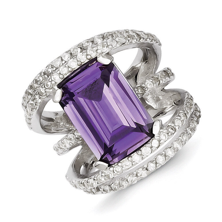 Purple &amp; Clear Diamond Ring Sterling Silver QR2306, MPN: QR2306, 883957507583