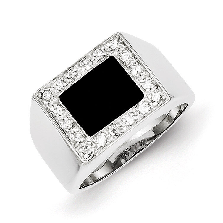 Men's Diamond & Onyx Ring Sterling Silver QR2458