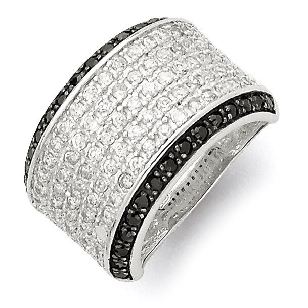 Clear & Black Diamond Ring Sterling Silver Rhodium QR2745