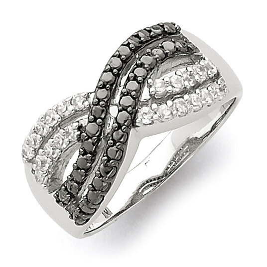 Black and Clear Diamond X Ring Sterling Silver Rhodium QR2753, MPN: QR2753, 883957462653