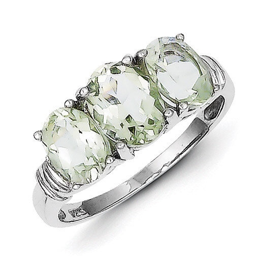 Green Quartz &amp; Diamond Ring Sterling Silver Rhodium QR2785