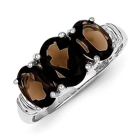 3 Pear Smokey Quartz &amp; Diamond Ring Sterling Silver Rhodium QR2786, MPN: QR2786, 883957606583