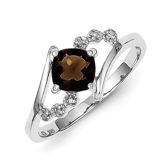 Princess-cut Smokey Quartz &amp; Diamond Ring Sterling Silver Rhodium QR2798, MPN: QR2798, 883957527086