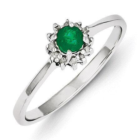 Round Emerald &amp; Diamond Ring Sterling Silver Rhodium-plated QR2799, MPN: QR2799, 883957314341