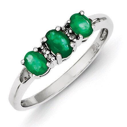 Emerald &amp; Diamond Ring Sterling Silver Rhodium-plated QR2800, MPN: QR2800, 883957462868
