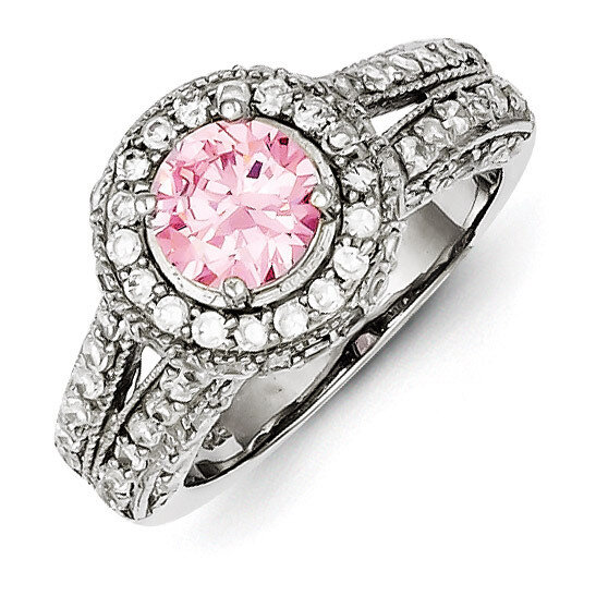 Round Pink &amp; White Diamond Ring Sterling Silver QR2865, MPN: QR2865, 883957491264